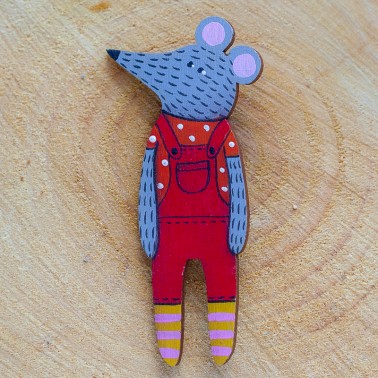 Red Overall Mouse brooch