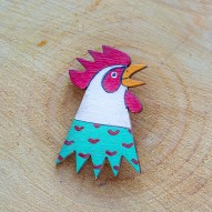 Green Rooster brooch