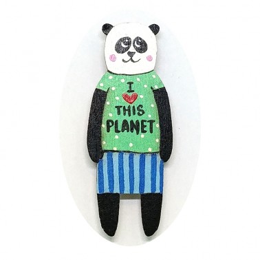 I Love This Planet Panda брошь